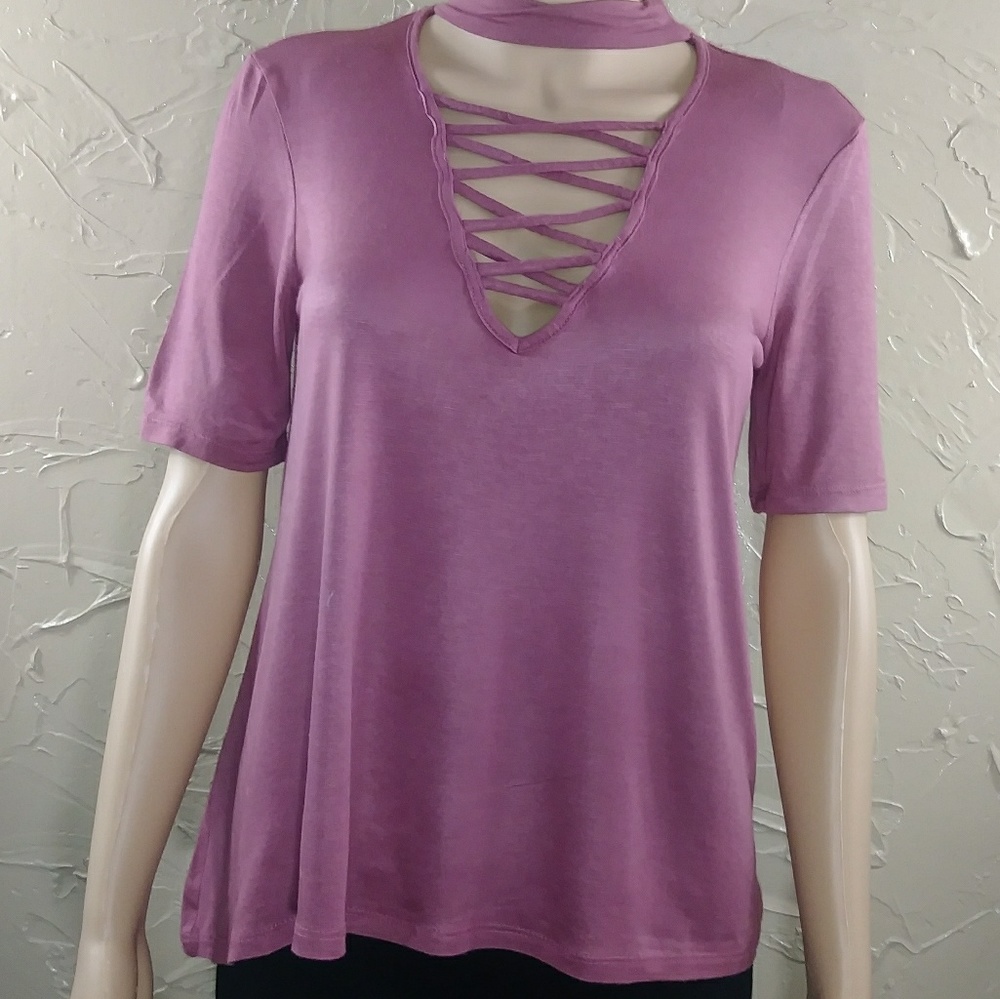 Women's short sleeve with cross v-neck